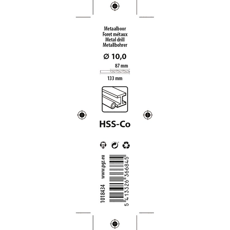 Mack 1018434 - taladro metal hss co5% din 338 ø 10,0 x 133 mm | 5 piezas