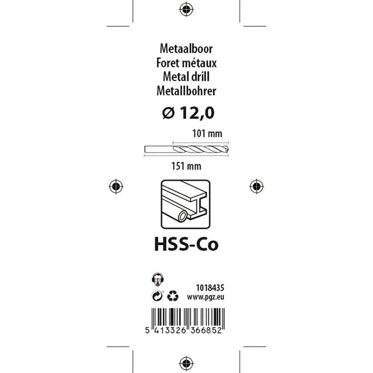 Mack 1018435 - taladro para metal hss co5% din 338 ø 12,0 x 151 mm | 5 piezas