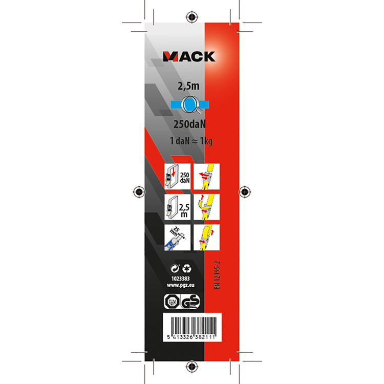 Mack 1023383 - cinta poliéster, con hebilla, 25mm-2,5m máx250kg | 12 piezas
