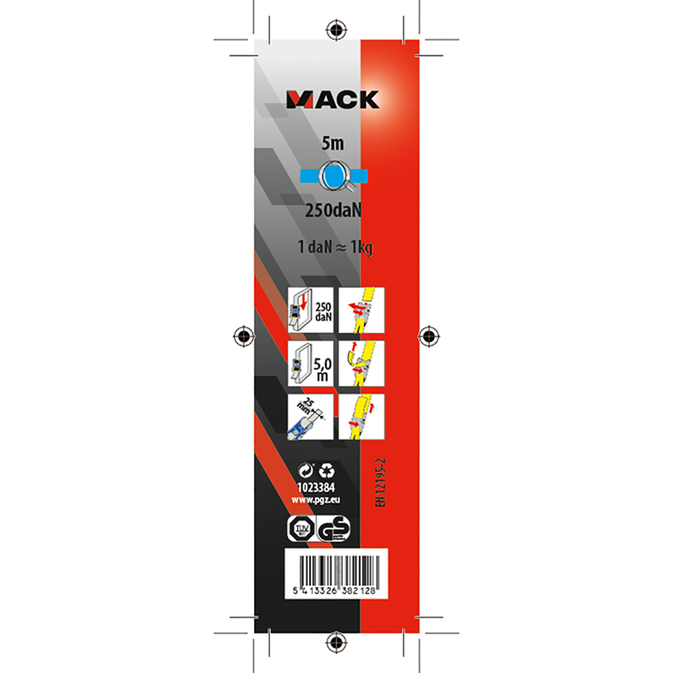 Mack 1023384 - cinta de poliéster, con hebilla, 25mm-5m máx250kg | 10 piezas