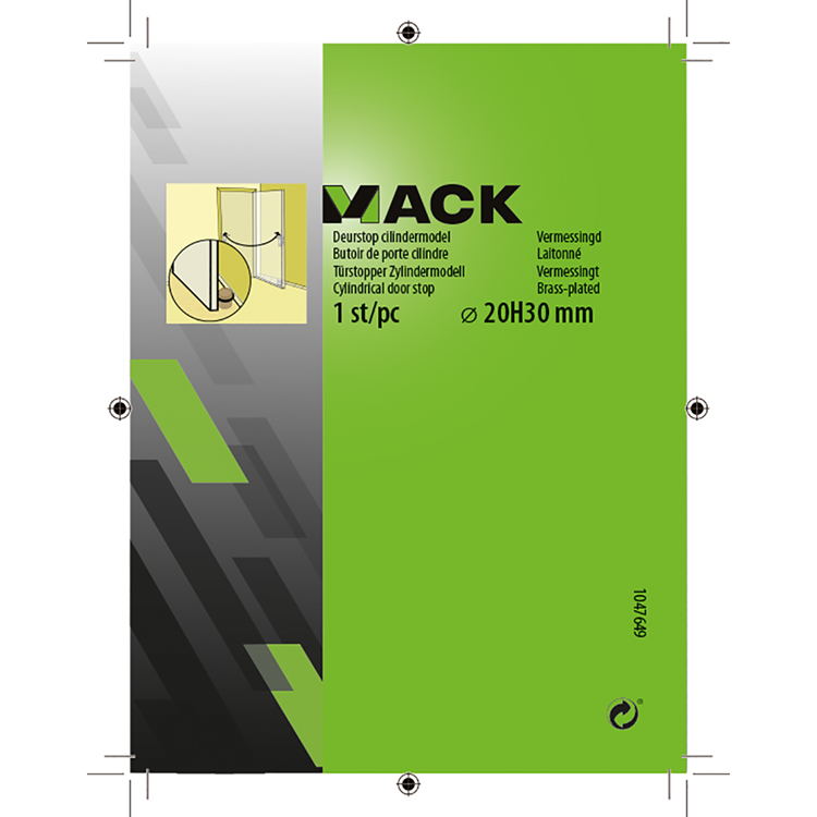 Mack 1047649 - deurstop cilindermodel vermessingd ø 20h30 mm 1 st pc | 6 stuks