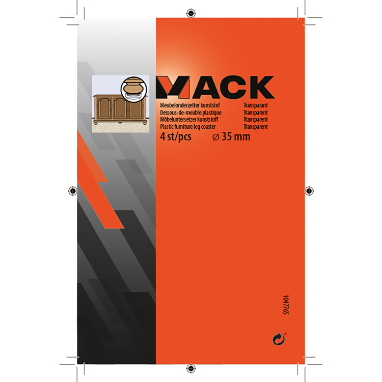 Mack 1047765 - sottobicchiere plastica trasparente ø 35 mm 4 pz | 6 pezzi