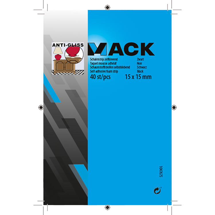 Mack 1047675 - striscia di schiuma autoadesiva nera 15 x 15 mm 40 pz | 6 pezzi