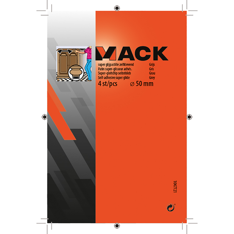 Mack 1047721 - pastiglia super scorrevole autoadesiva grigia ø 50 mm 4 pz | 6 pezzi