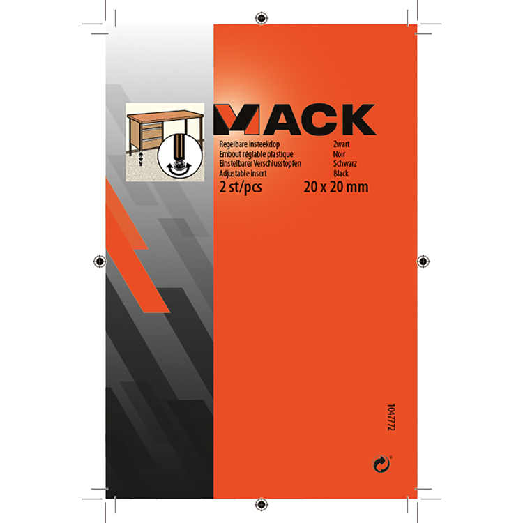 Mack 1047772 - tappo tappo regolabile nero 20 x 20 mm 2 pz | 6 pezzi