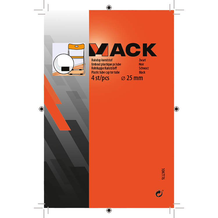Mack 1047776 - tappo tubo plastica nero ø 25 mm 4 pz | 6 pezzi