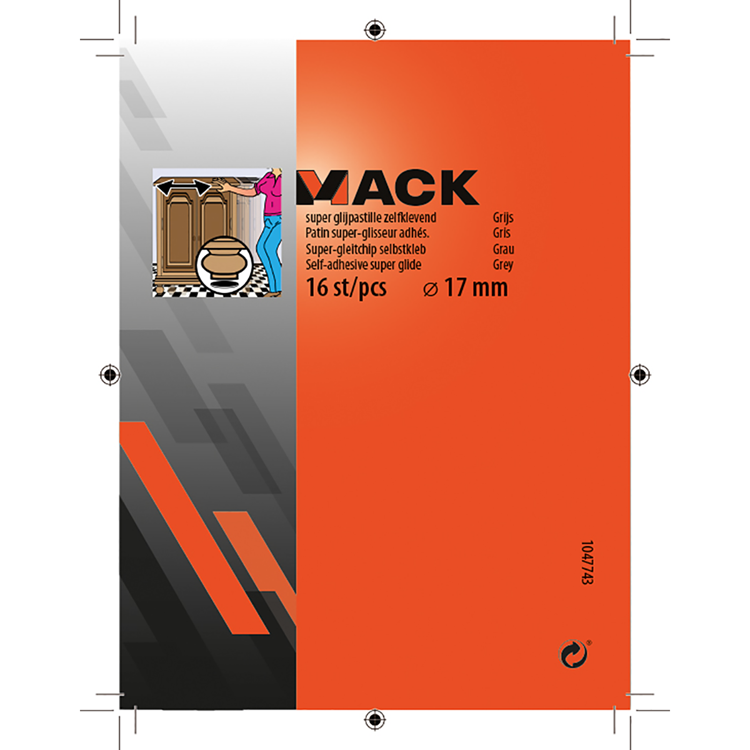 Mack 1047743 - pastiglia super scorrevole autoadesiva grigia ø 17 mm 16 pz | 12 pezzi
