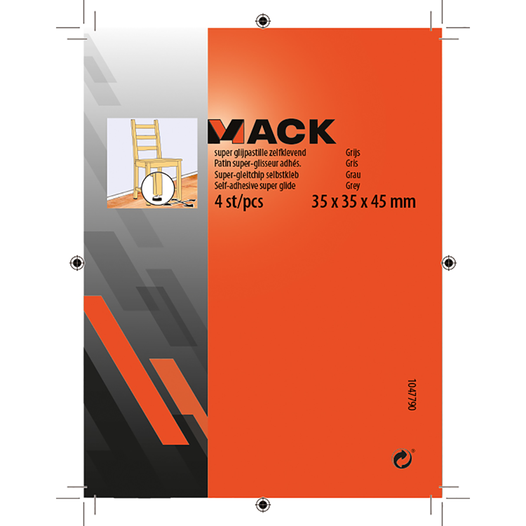 Mack 1047790 - pastiglia super scorrevole autoadesiva grigia 35x35x45 mm 4 pz | 12 pezzi
