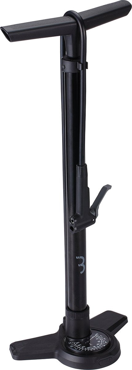 Pompa da bicicletta Bbb cycling airboost 2.0 con manometro - 11 bar 160 psi - valvole: Dunlop, Presta Schräder - pompa da pavimento ad alta pressione per bici da corsa e MTB - nero - BFP-28