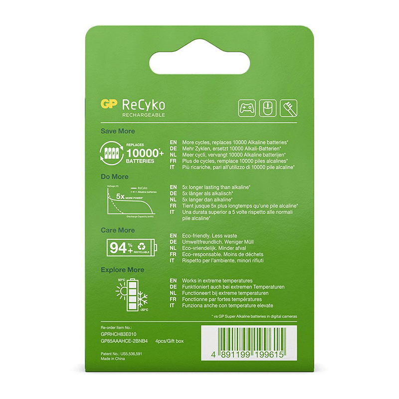 Batterie AAA ricaricabili GP 850MAH NIMH 4PK