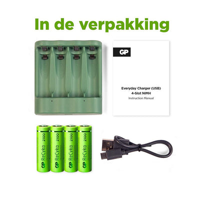 GP USB Battery Carger + 4 x AA baterías 2100 mAh NIMH
