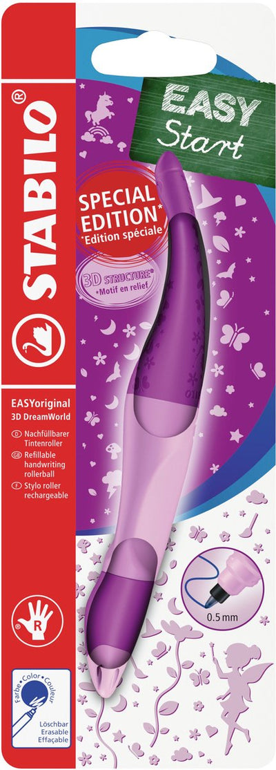 Stabilo easyoriginal 3d dreamworld - roller ergonomico - destrimano - inchiostro blu - ricaricabile - rosa