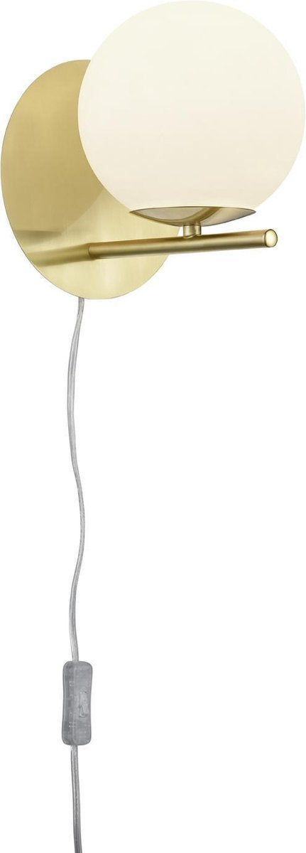 Trio pure - lampada da parete - ottone opaco - escl. 1x e14 28w - vetro bianco
