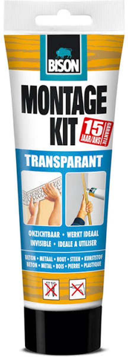 Kit di montaggio Bison tubo trasparente 250 g, adesivo di montaggio, montaggio, elevata resistenza finale, interno ed esterno, permanentemente elastico, extra forte, facile da usare