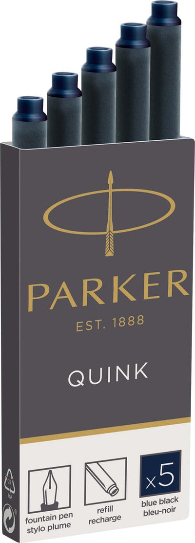 Parker long fountain pen ink cartridges - blue-black quink ink - 5 pieces