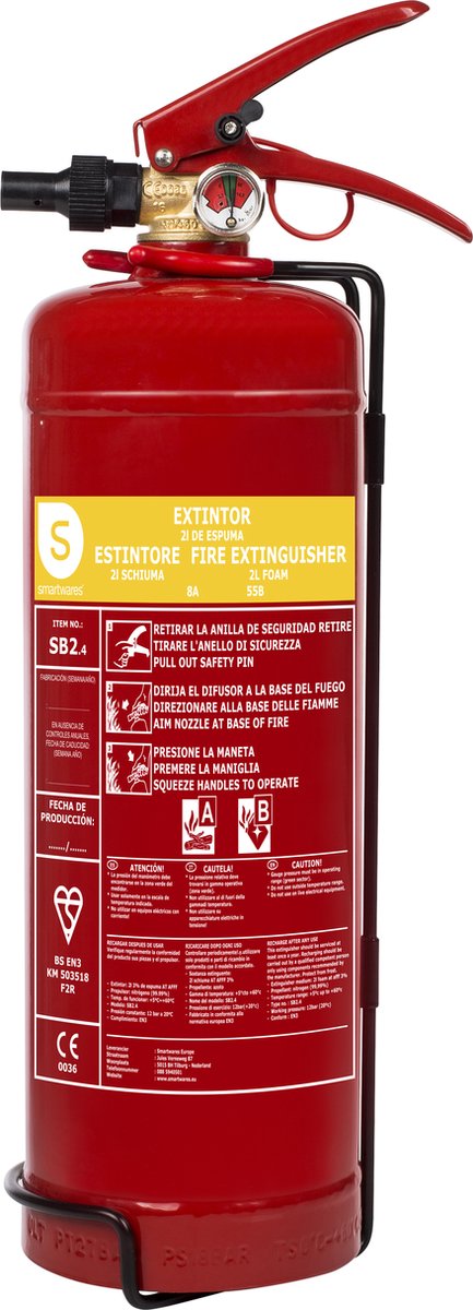 Extintor Smartwares 2l fex-15222 - sb2.4 - extintor de espuma - incluido material de montaje