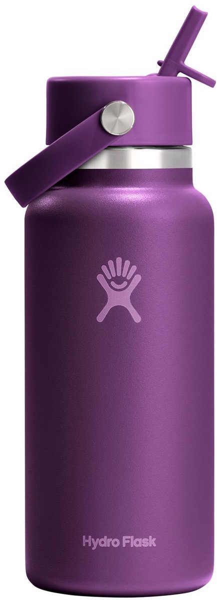 Borraccia Hydro flask a bocca larga con tappo in paglia flessibile (946 ml) - viola beachplum