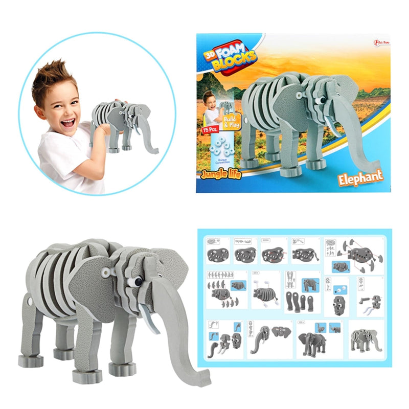 Toi-toys toi-toys 3d puzzle elefant junior 31,5 cm in schiuma grigio 75 pezzi da 75 pezzi