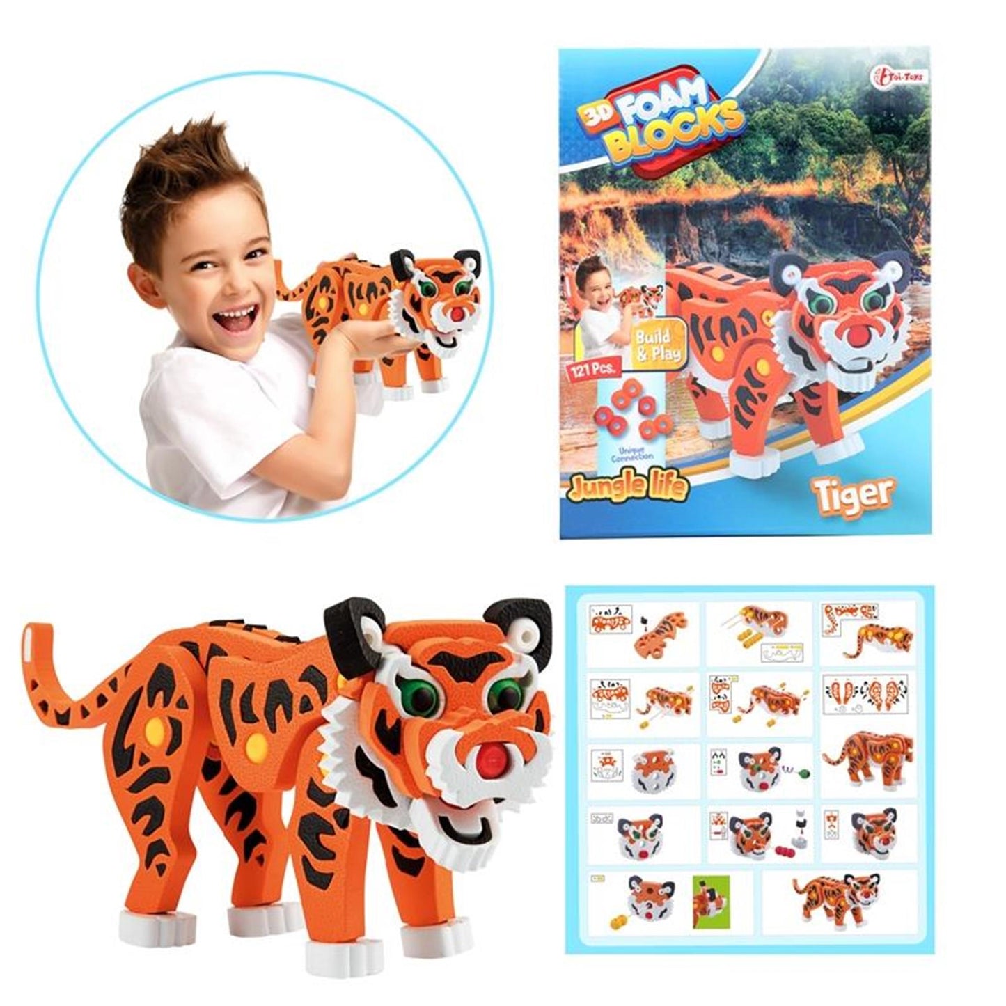 TOI-TOYS TOI-TOYS 3D Puzzle Tiger Junior 31.5 cm de espuma naranja de 121 piezas