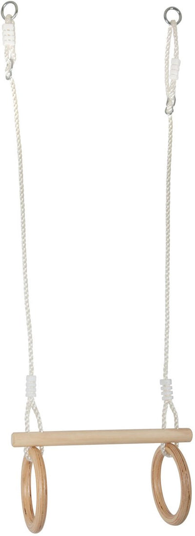 Small foot wooden trapeze with gymnastics rings, 100cm