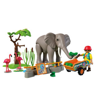Playmobil animali amici elefante con guardiano dello zoo | set giocattolo zoo con 4 animali e accessori per recinto | per bambini dai 4 anni | 72068