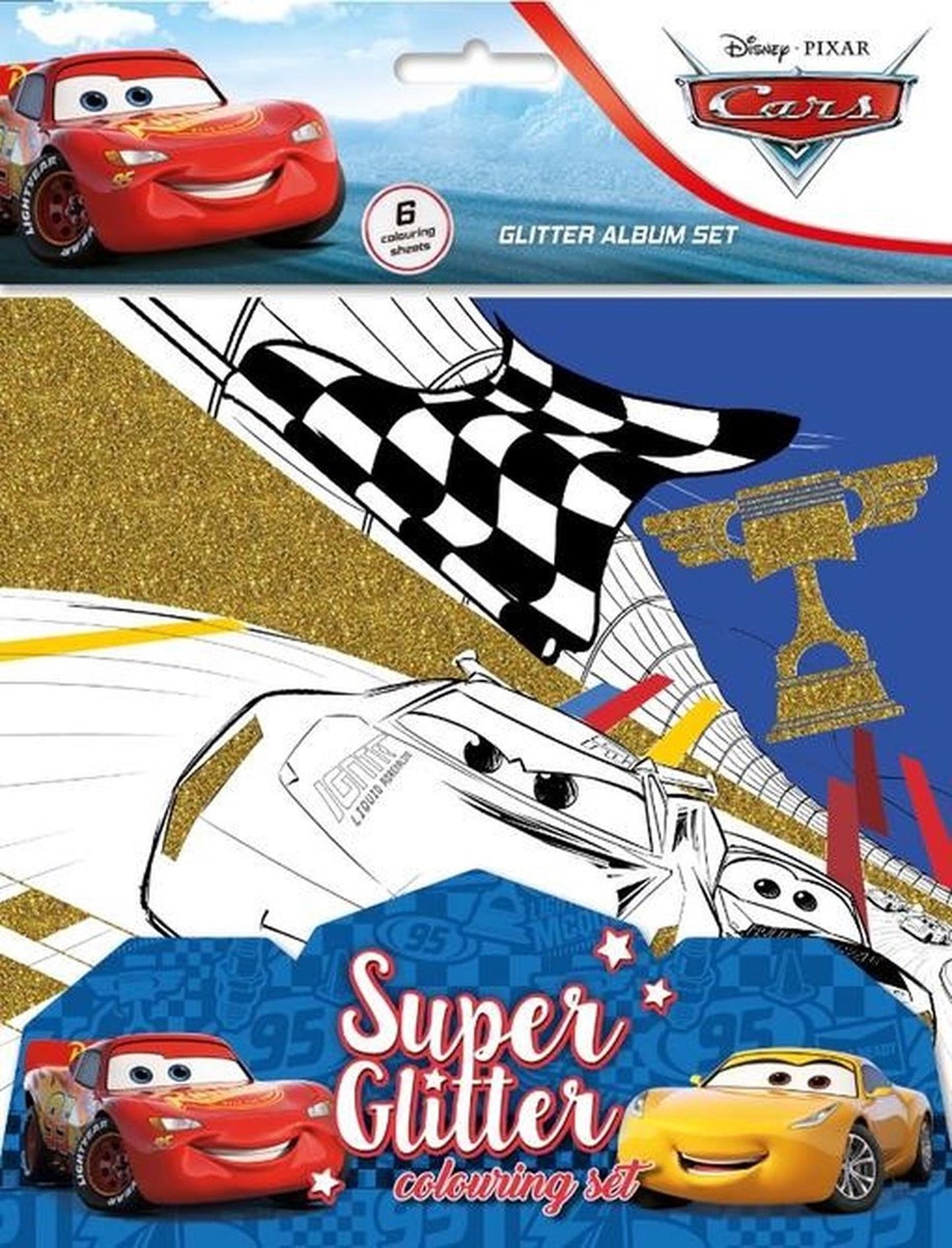 Cars 6 pagine da colorare glitterate 21,5x27,5 cm