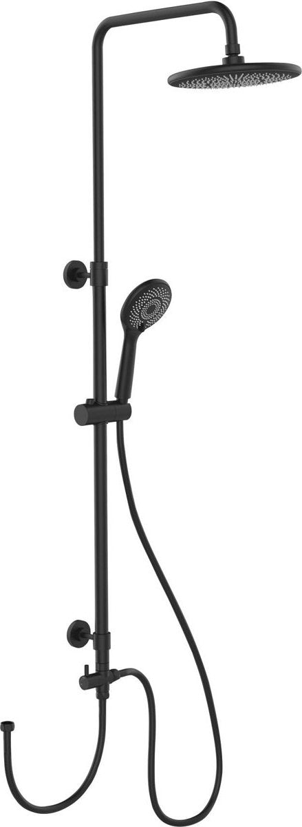 Wenko doucheset watersaving in mat zwart met regendouche ø22,5cm, rvs douchestang uitschuifbaar van 75-120cm, douchekophouder, douchekop ø11cm met 3 standen, doucheslang 150cm - waterbesparing tot 40% - regendoucheset - douchesysteem zonder kraan