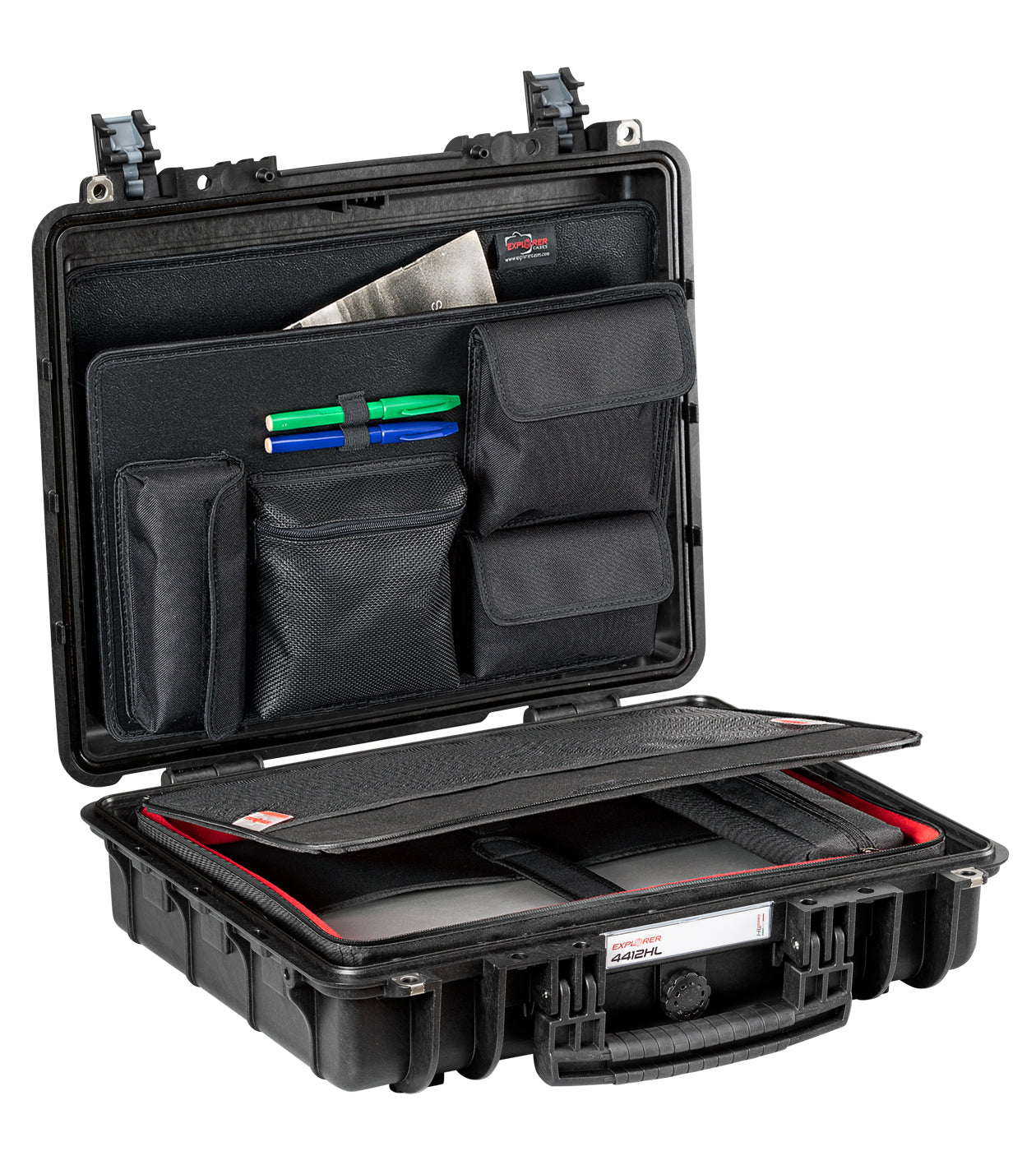 Casos de explorador 4412HL Madera negra con bolsa para computadora portátil
