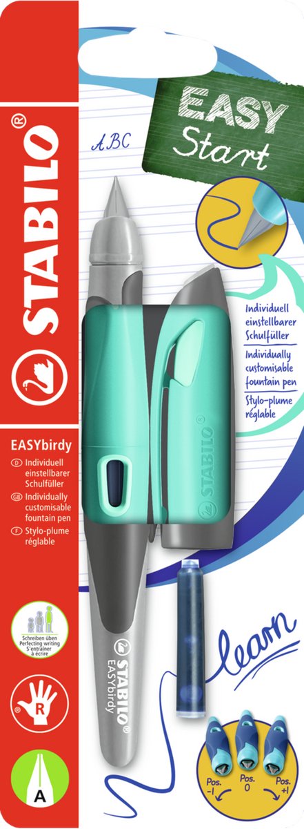 Stabilo easybirdy - penna stilografica ergonomica - verde acqua pastello - un punto per destrimani