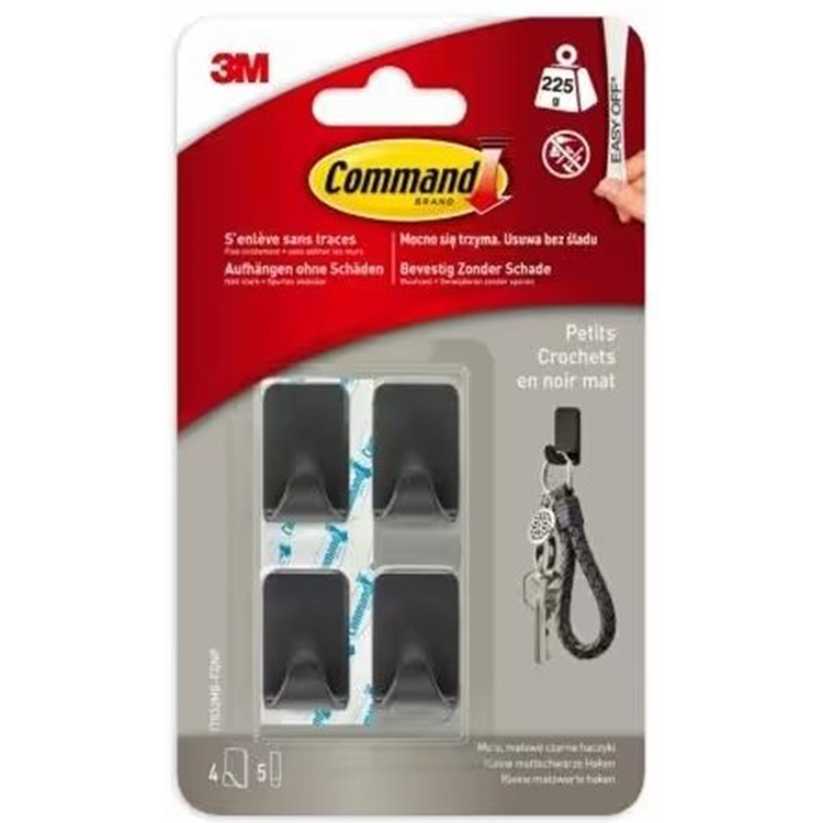 3m 1072881 - command ganci s nero opaco 17032mb, 4 ganci, 5 strisce | 10 pezzi