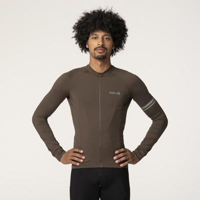 Maillot ciclista liso manga larga rendimiento café molido hombre