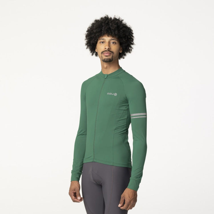 Maglia da ciclismo solida a maniche lunghe Performance Mystic Green da uomo