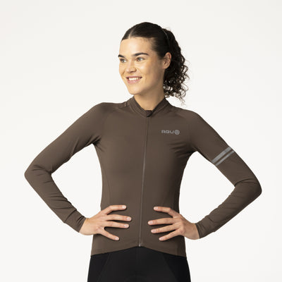 Maillot ciclista liso manga larga rendimiento café molido señoras