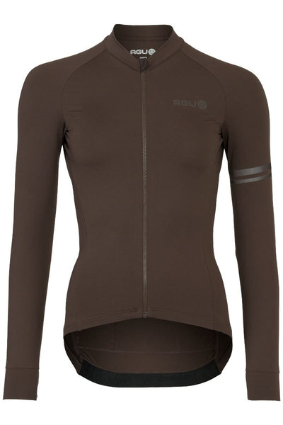 Maillot ciclista liso manga larga rendimiento café molido señoras