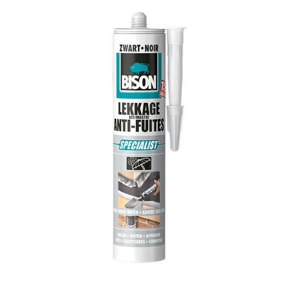 Bison lekkagekit zwart koker 300 ml, elastische afdichtingskit, waterdichte reparaties, voegen en scheuren op en rondom het dak, makkelijk aan te brengen kit