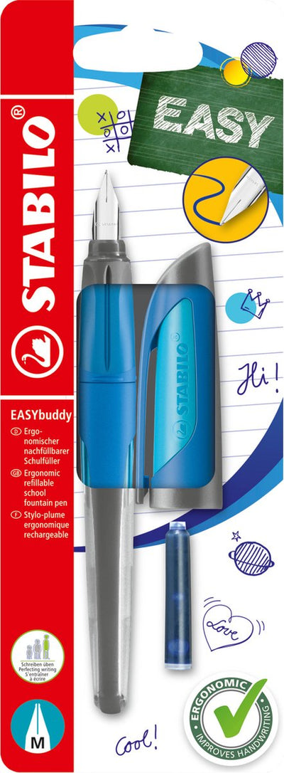 Stabilo easybuddy - ergonomische vulpen - donker blauw licht blauw - standaard m punt voor rechtshandigen