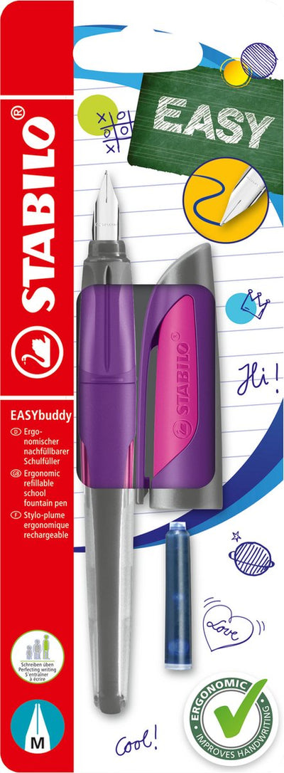 Stabilo easybuddy - pluma estilográfica ergonómica - magenta violeta - punta estándar m para diestros