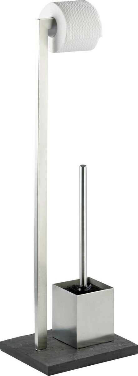 Wenko WC Butler slate rock acero inoxidable negro brillante - portarrollos y escobilla con soporte independiente
