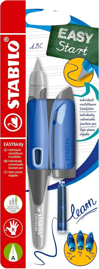 Stabilo easybirdy - pluma estilográfica ergonómica - azul claro pastel - un punto para diestros
