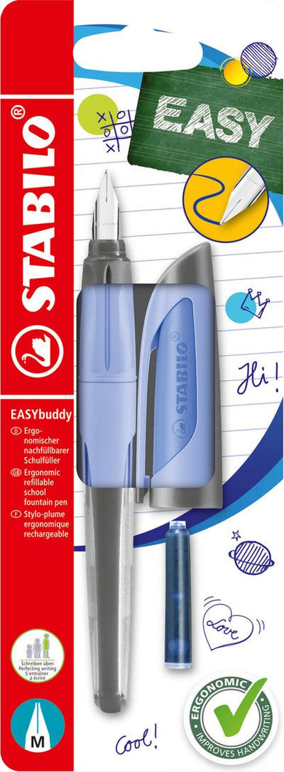 Stabilo easybuddy pastel - pluma estilográfica ergonómica - azul claro - punta estándar m para diestros