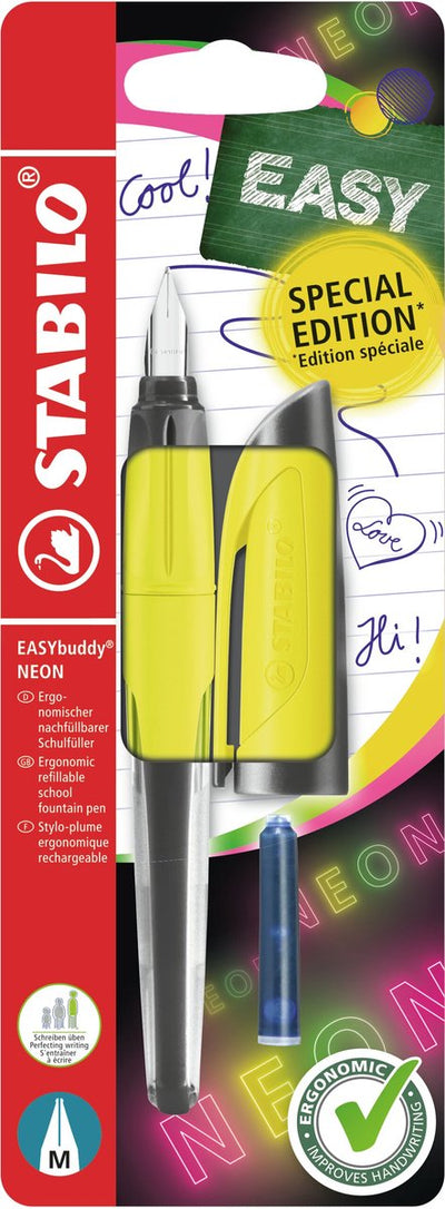 Stabilo easybuddy neon - penna stilografica ergonomica - gialla - pennino m standard per destrimani