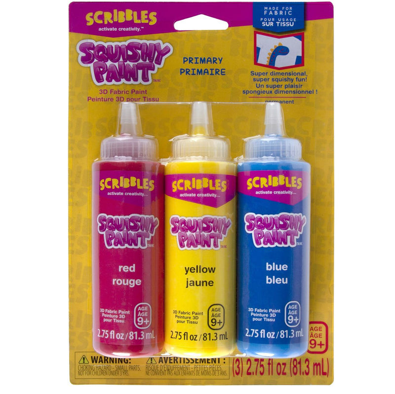 Scribbles • pintura textil 3D squishy 81,3 ml rojo amarillo azul 3 piezas