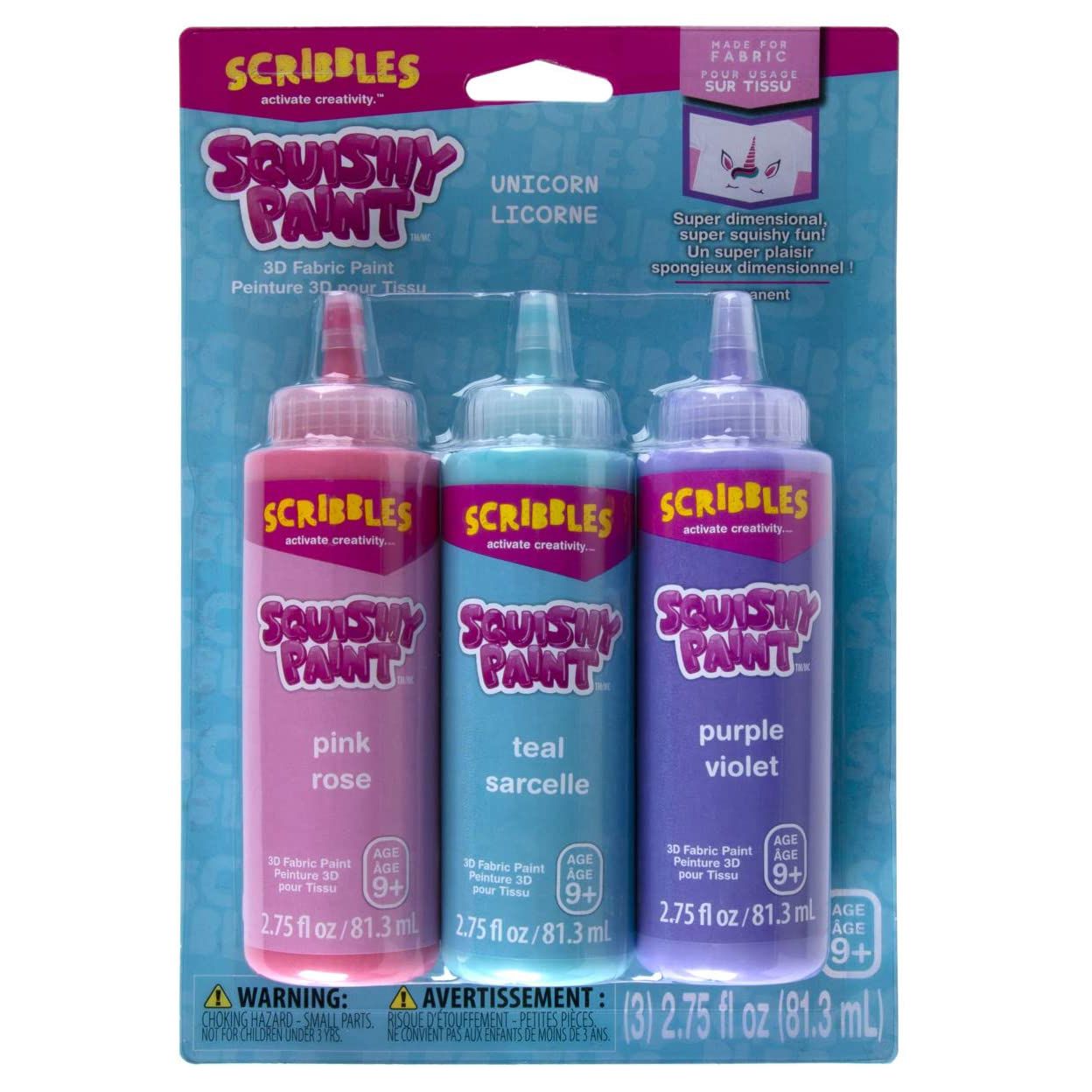 Scarabocchi • pittura tessile 3D squishy 81,3 ml unicorno 3 pezzi