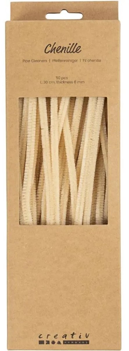 Creativ company chenilla, l: 30 cm, grosor 6 mm, beige, 50 piezas 1 caja