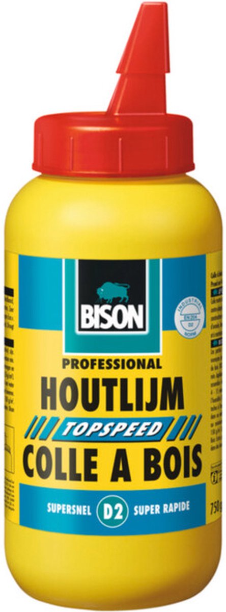 Pegamento para madera Bison express: pegamento para madera extrafuerte, resistente a la humedad, d2, sin disolventes, dispensable, transparente, botella de 750 g, más fuerte que la madera, se puede pintar encima,