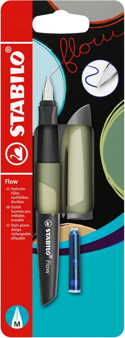 Stabilo flow - penna stilografica - monocromatica - kaki + 1 cartuccia d'inchiostro