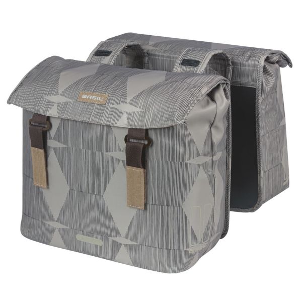 Basil Elegance Double Bicycle Borse, Chateau Taupe, Pet riciclato, Universal Bridge, 40-49L