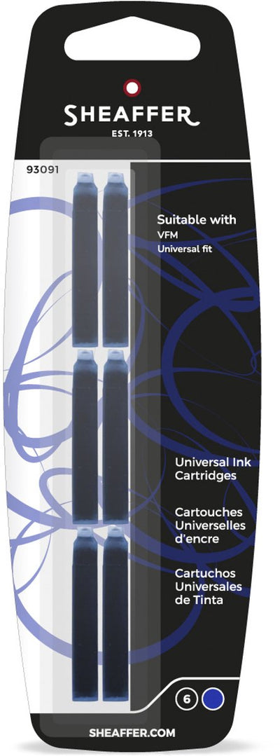 Juego de cartuchos de tinta Sheaffer - skrip - empaquetado en blister - 6 piezas - para vfm - color de escritura azul - sf-93091