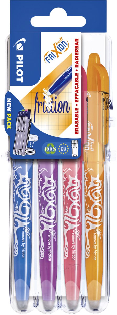 Pilot frixion - set penne roller - azzurro viola corallo albicocca arancione - 4 pezzi