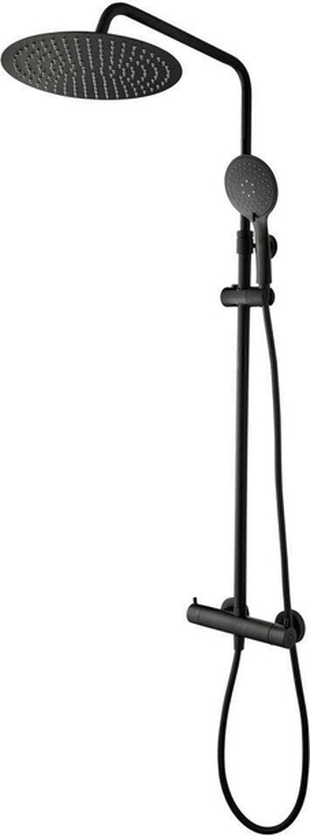 Set de ducha Tiger Twiss - ducha lluvia ø 30 cm - teleducha ø 12 cm - con grifo termostático - 3 posiciones - negro mate